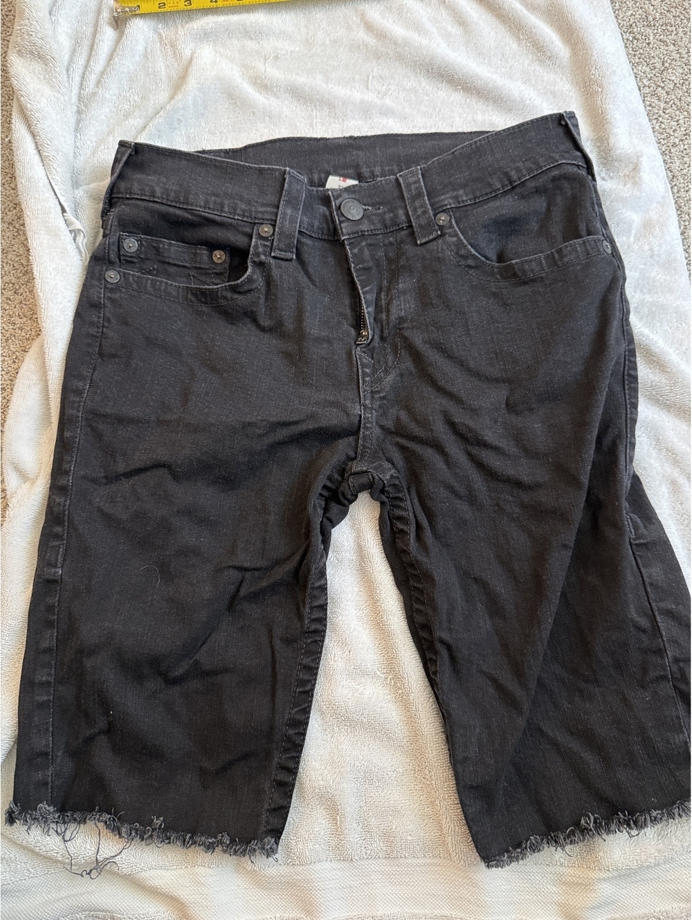True Religion Y2K Skater Jort Black Denim Bermuda Shorts Size 32